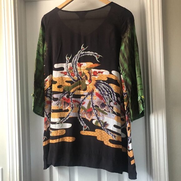 Citron Santa Monica Asian Print 3/4 Sleeve Blouse size S Tunic - Picture 5 of 7